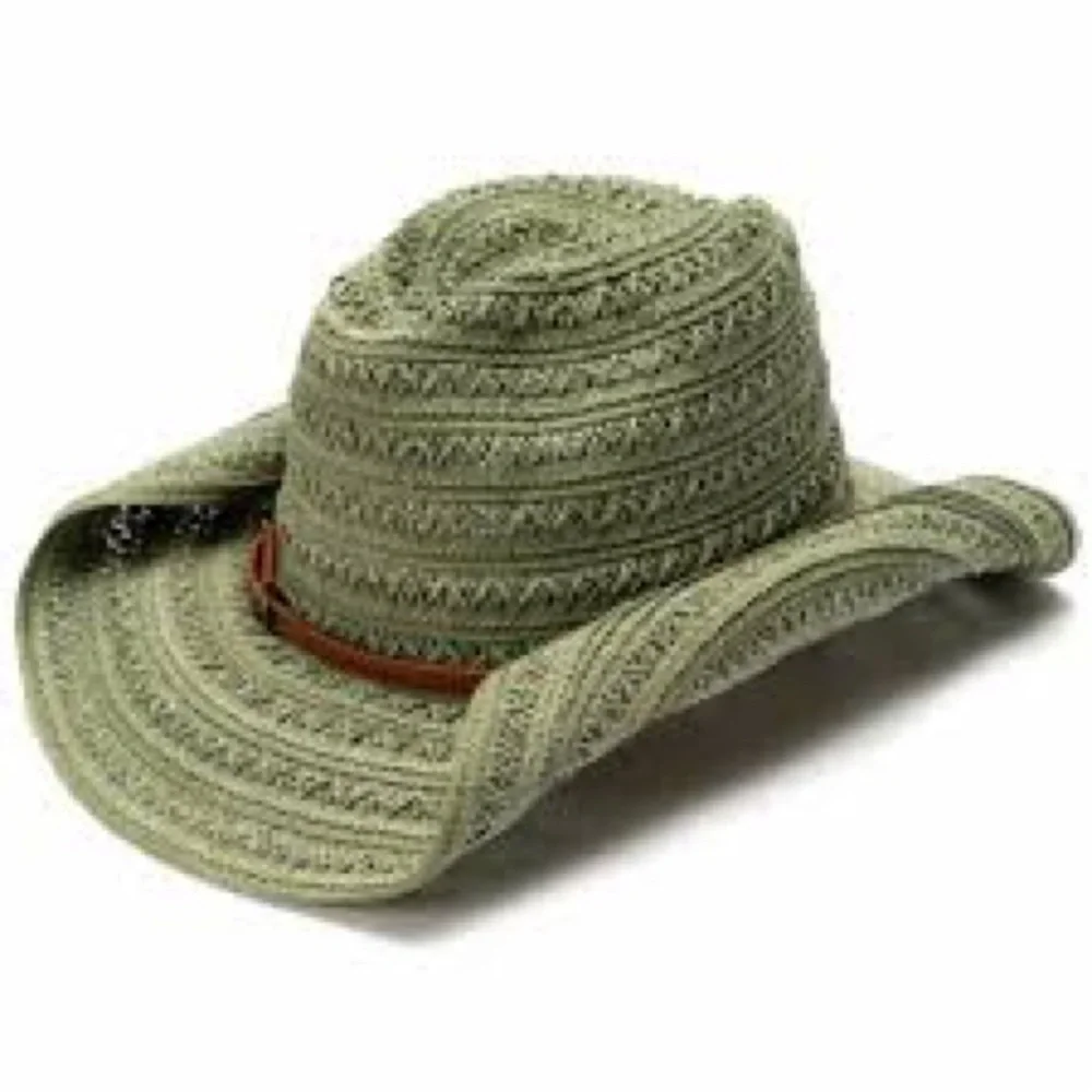 Vince Camuto Open Weave Cowgirl Hat in green - Picture 3 of 7